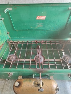 Vintage Coleman 426B 3-Burner Camp Stove w/Fuel Tank USA Camping
