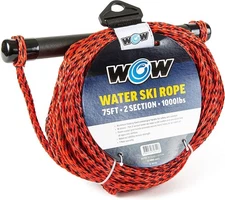 WOW Sports 75' Towing Rope for Wakeboard, Water Ski and Wakesurf, 2-Section