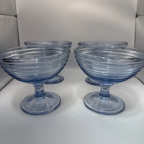 Vintage Anchor Hocking Park Ave blue Art Deco Footed Compote Dish 4.5" x 5.5"