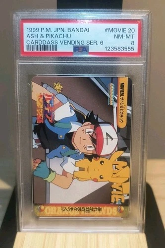 PSA 8 - Pokemon Card Ash & Pikachu MOVIE20 Carddass Bandai Anime Series 1999