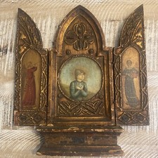 ANTIQUE Icon RELIGIOUS CHRISTIAN WOOD TRIPTYCH Icon Altar