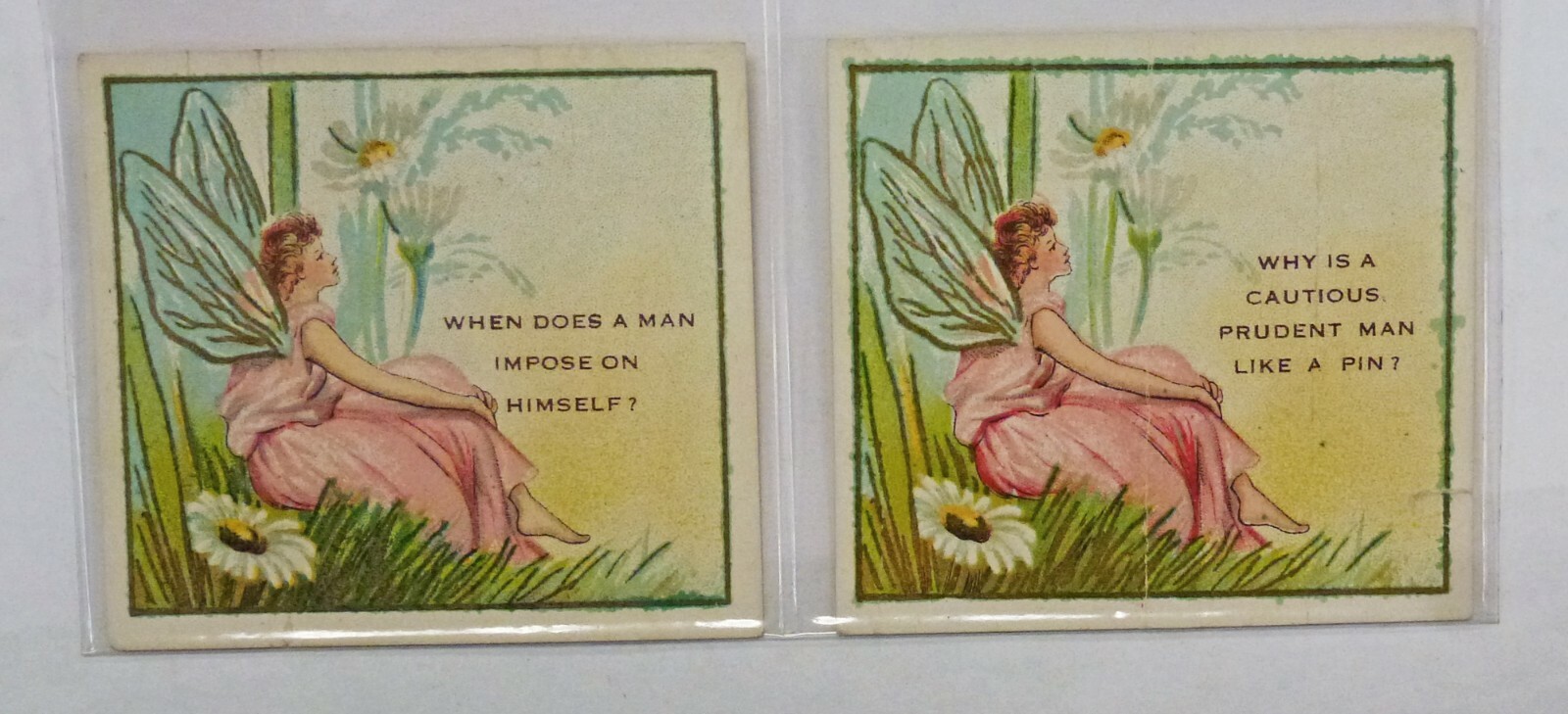 Perfection Cigarette Card Riddle Series 1910 LOT of 2 Fairy sitting in ...