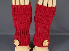 Red fingerless gloves texting open thumb button knit arm warmer warmers