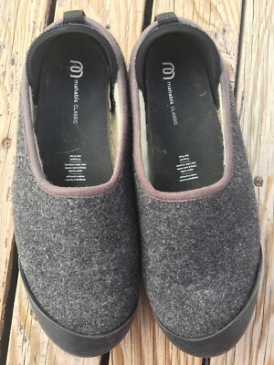 Mahabis Classic Slipper Shoe Gray Wool Removable Soles Slip 