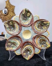 19th Century Fish Head Majolica Oyster Plate Thomas Sergent French