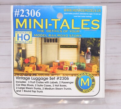 Monroe Models Mini-Tales 2306, Vintage Luggage Set, Metal HO Scale
