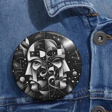 Custom Pin Button Badge Art Deco Duality Mask Abstract Cosmos Museum Gallery