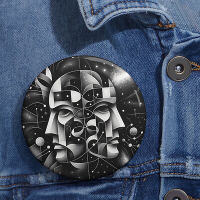 Custom Pin Button Badge Art Deco Duality Mask Abstract Cosmos Museum Gallery