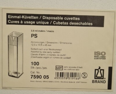 100x 759005 MARKE Makro Makro Küvette Polystyrol 2,5ml, 12,5x12,5x45mm