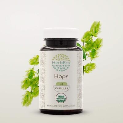 HerbEra Hops 60/120 Capsules, 500 mg, Organic (Humulus Lupulus)