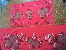 MCM Christmas Table Cloth Cotton Poinsettia and Birds 51 x 47 with Runner
