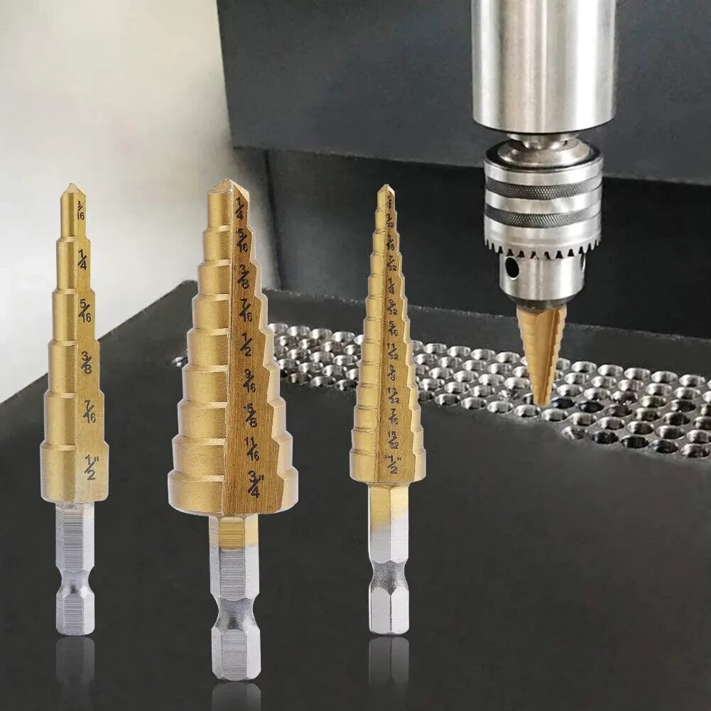 KRANX 6-Piece Titanium Coated Step Drill Bit Set – Spiral Groove Design, 4mm-32mm Range, Portable Case – For Metal, Sheet, Auto Repairs
