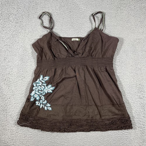 VTG Coquette Babydoll XL Cami Top Y2K Old Navy Brown Floral Women's Strappy