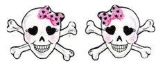 skull crossbones fabric applique iron on bow not embroidered 2 inch