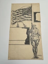 ANTIQUE PAINTING ILLUSTRATION JOSEPH L KRAEMER LISTED FAMOUS AMERICAN FLAG WAR