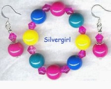 Childs Kids Girls Jewelry Sets Fun Colorful Beaded Hearts Star Pastel Bubble Gum