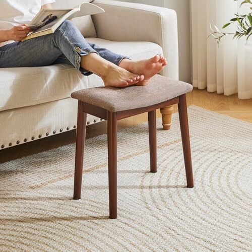 Saddle Cushion Vanity Stool Chair, Foot Rest Stool with Brown+coffee Color - Picture 5 of 6