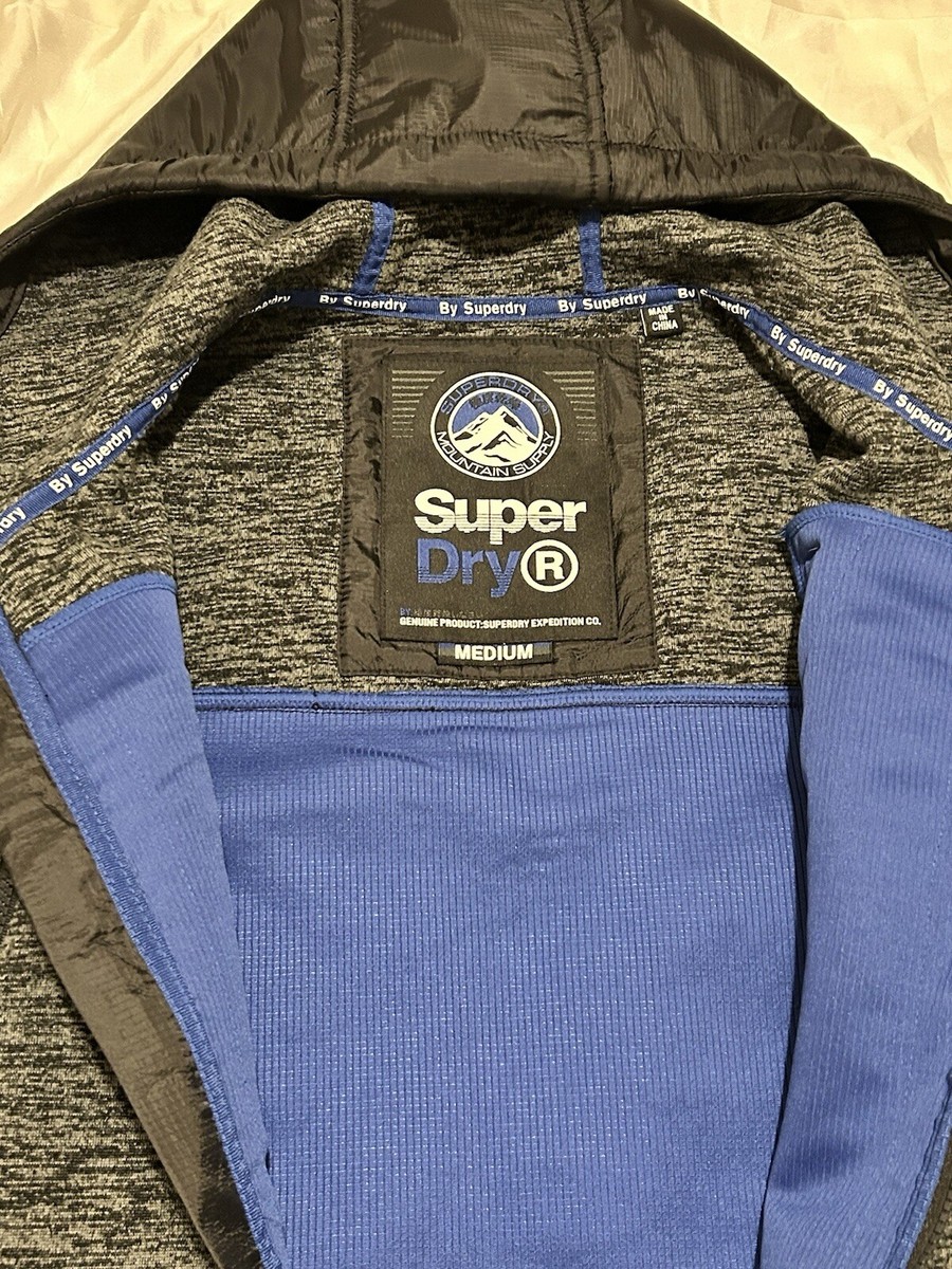 Superdry Mountain Supply Mens Jacket Fleece Size M Gret Zip Hooded