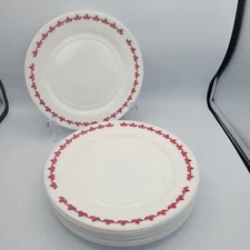 Hazel Atlas Platonite Ovide Red Tulip 9" Dinner Plates 1940s Milk Glass 7 Avail