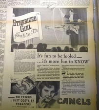 JAN-MAR 1933 NEWSPAPER PAGE #1255- CAMEL CIGARETTE AD FEATURING MAGIC TRICKS- 2P