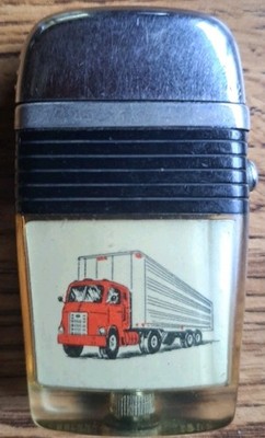 VINTAGE SCRIPTO 1950's Old Truckers Lighter Flint Flick Fluid Button Feed Works!