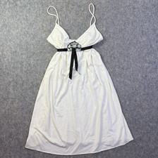 VTG Wet Seal Babydoll Dress Womens Sz L White Rhinestone Buckle Strappy Y2K Mini