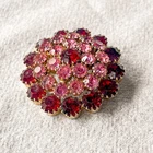 Vintage 1950s MCM Gold Tone Pink & Red Rhinestone Flower Brooch Costume Jewelry