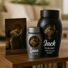 Custom pet photo urn for dogs ashes, personalized dog memorial cremation urn