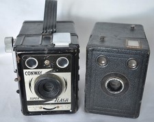 2x Vintage Box Cameras Kodak Popular Brownie Conway Super Flash, British Camera