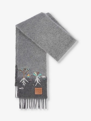 NWoT Loewe x Suna Fujita Scarf With Mandrake Embroidery in grey  brand new