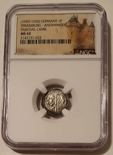 Germany Strassburg Anonymous (1050-1250) Silver Pfennig Paschal Lamb MS62 NGC
