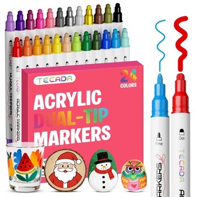 TEDECA 24 Colors Acrylic Paint Markers, 24 Count (Pack of 1), 24 