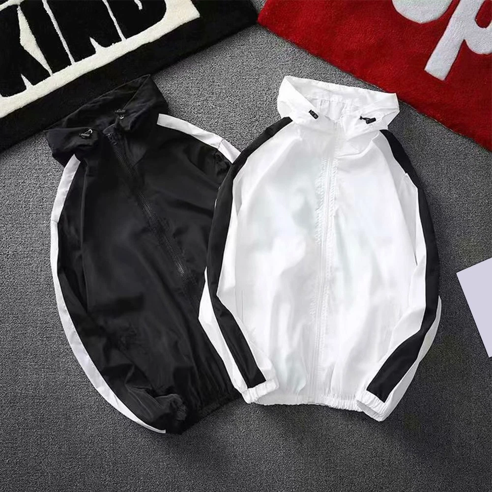 Breathable Men's Splicing Sunscreen Jacket Coat Hooded Outwear Windbreaker Thin