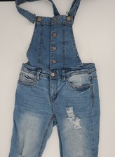 Tinseltown Denim Couture Distressed Bib Overalls Skinny Size Small Brass Button