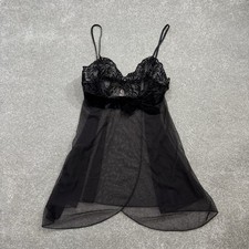 Victorias Secret NWT Slip Dress Black Babydoll Chemise Bow Sz Med Lace Coquette