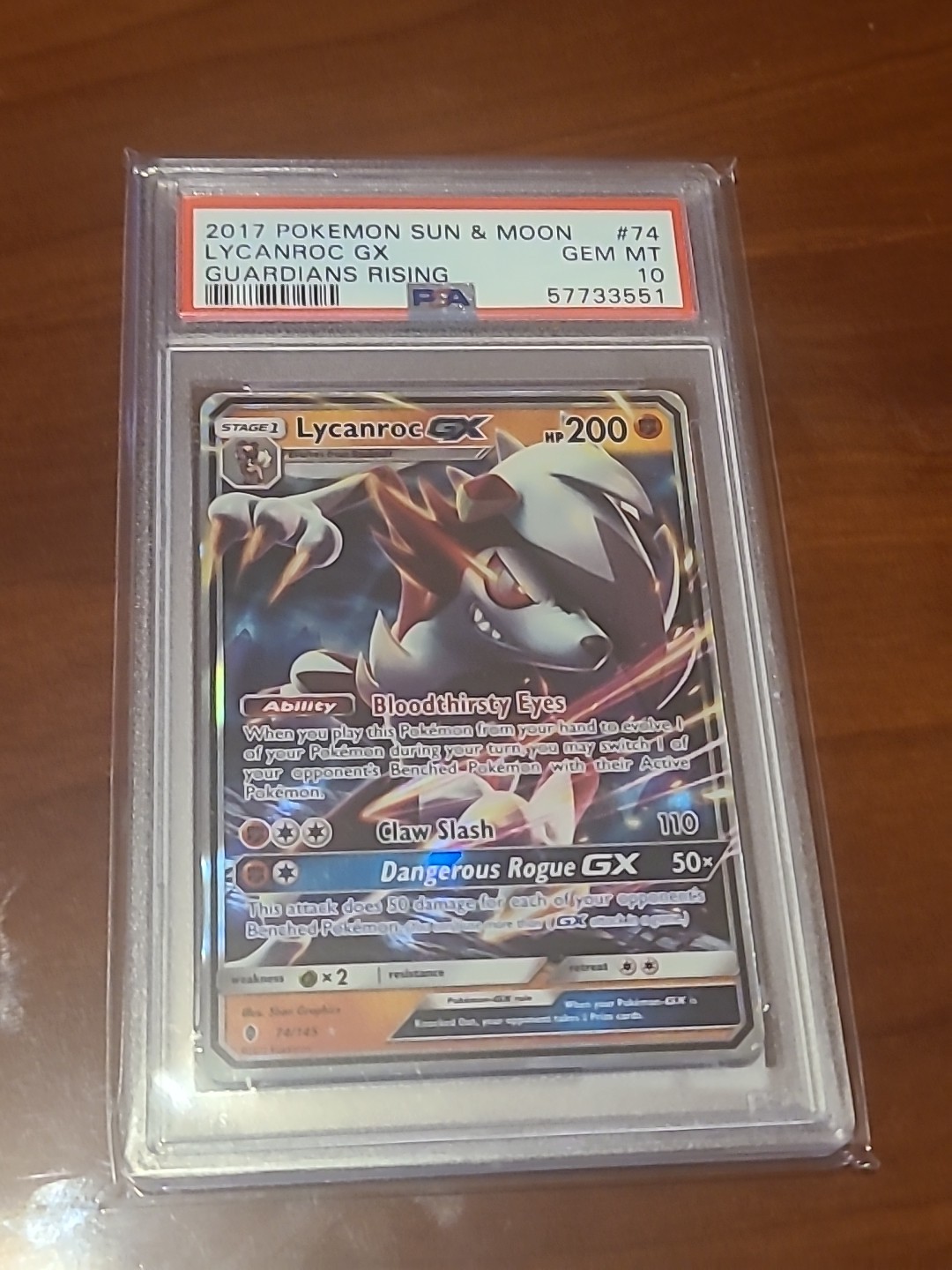 2017 Pokemon Sun & Moon Lycanroc Gx Gaurdians Rising #74 PSA 10