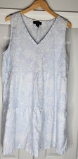 Tahari 100% Linen Tiered Dress Light Blue + White Botanical Size 1X V-neck