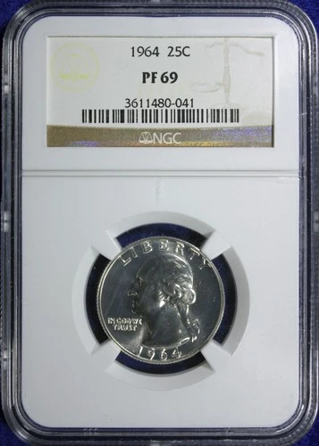 1964 NGC PF69  90% Silver Proof Washington Quarter 25C (2632446)