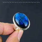 925 Silver Third Eye Chakra Blue Fire Labradorite Gemstone Ethnic Statement Ring