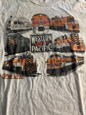 Western Pacific Railroad t shirt Med iconic train art nice different engine