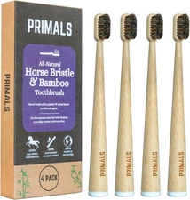 PRIMALS Horse Bristle & Bamboo Toothbrush (4-Pack) - Luxurious & Soft Horse Bris