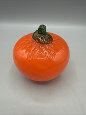 Murano Style Art Glass Orange Fruit Farmhouse Decor Applied Leaf Mid Century