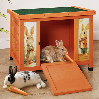24 Inch Rabbit Hutch Outdoor, Weatherproof Cat House, Bunny Cage Indoor with Non