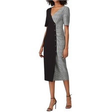 Fame & Partners Everly Button Front Black & Plaid Midi Dress Size 6