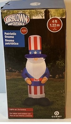 Gemmy 4  Patriotic Uncle Sam Inflatable Gnome Indoor Outdoor JULY 4TH DECOR