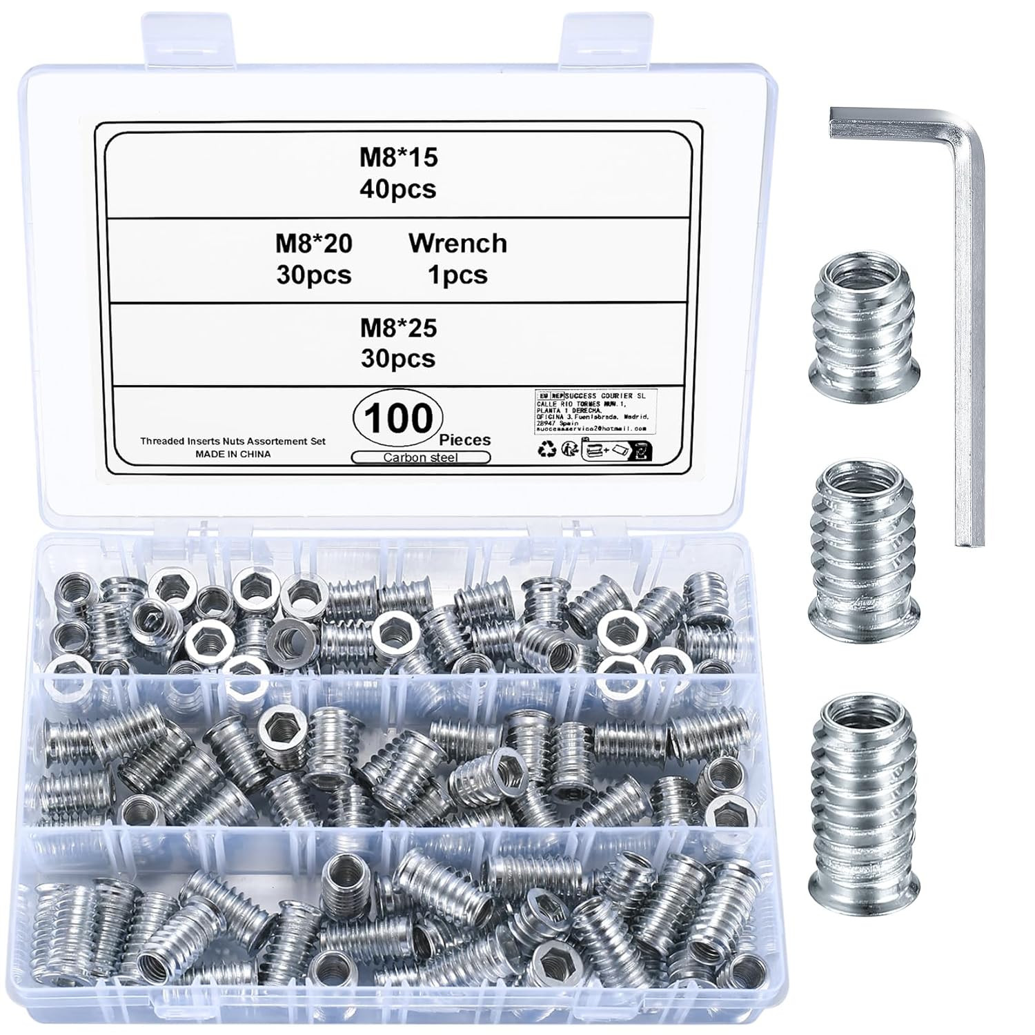 M8 Threaded Inserts for Wood, 100 Pcs - Flanged Hex Socket Nuts, Screw-In Fasten