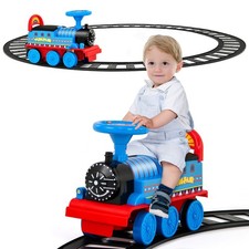 COSTWAY Kids Ride On Train Electric Ride On Toy with 16 Pieces Tracks-Navy