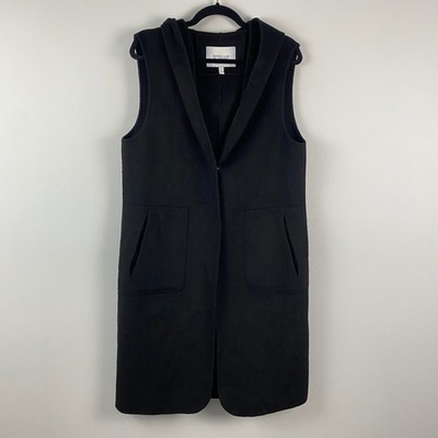 Derek Lam 10 Crosby Long Hooded Vest Coat Size 8 Black Wool Blend Sleeveless