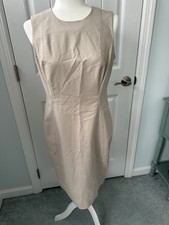 Calvin Klein Chic Beige Sleeveless Sheath Work Dress Knee Length High Neck Size8