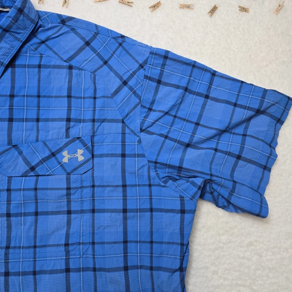 Рубашка на пуговицах мужская Under Armour 3XL синяя клетчатая HeatGear свободного покроя - Изображение 4 из 4